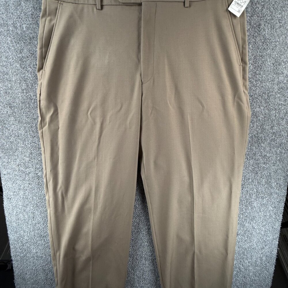 NWD Neiman Marcus Dress Slacks Men Beige Brown Size 38 Super 120s Wool 38X29